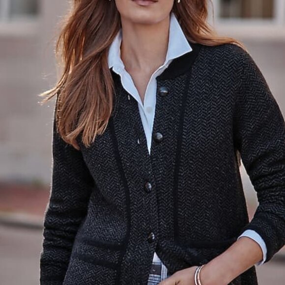 New J.Jill Black Chevron Sweater Jacket - Picture 2 of 9